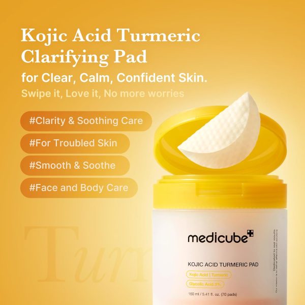 medicube Kojic Acid Turmeric Clarifying Toner Pad for Troubled Skin & Use After Spot Care - Image 2
