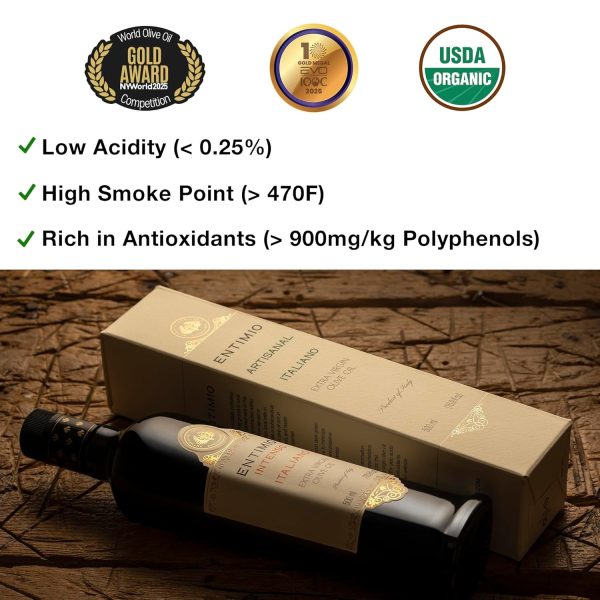 Entimio Intenso +900 mg/kg Polyphenol Rich Organic Extra Virgin Olive Oil, New 2024-2025 Early Harvest Italian Olive Oil from Puglia, - Image 2