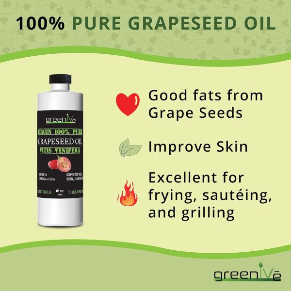 GreenIVe Grapeseed Oil Organically Grown 100% Pure Cold Pressed Light Flavor High Tempurature Cooking - Image 2